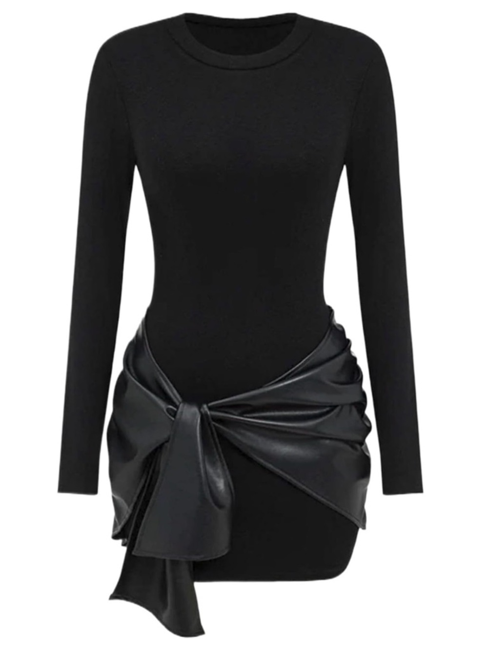 Black Faux Leather Tie-Waist Mini Skirt Dress - Picture 2 of 2